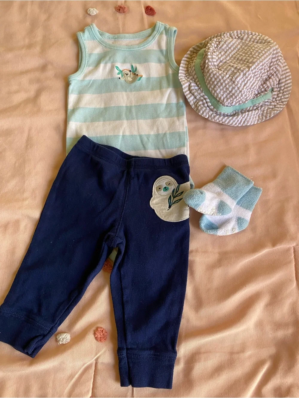 Little Me Cream Ribbed Baby Onesie with Gold Teddy Embroidery